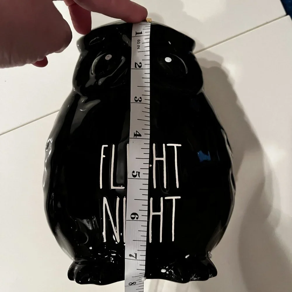 Rae Dunn FLIGHT NIGHT Black Owl Ceramic Figure Halloween Fall Decor NIB Magenta‎